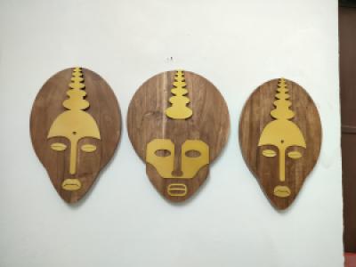 Wooden Face Wallplates S/3 || Decorative Wooden Wallplate|| Boho face wall plates || Abstract face art 3