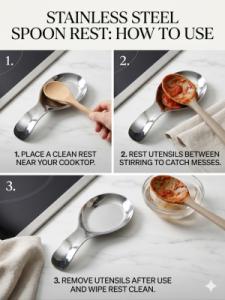 Premium Stainless Steel Spoon Rest for Kitchen Countertop – Durable, Lightweight, and Multi-Use Utensil Holder, 9.25" x 3.4" 3
