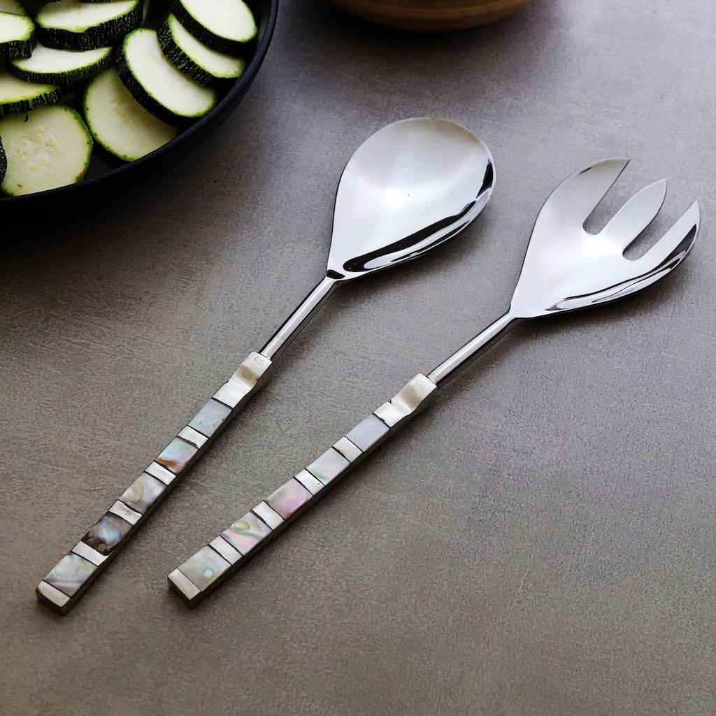 Handcrafted Mother of Pearl Handle Serving Cutlery Set -Premium Stainless Steel Tableware