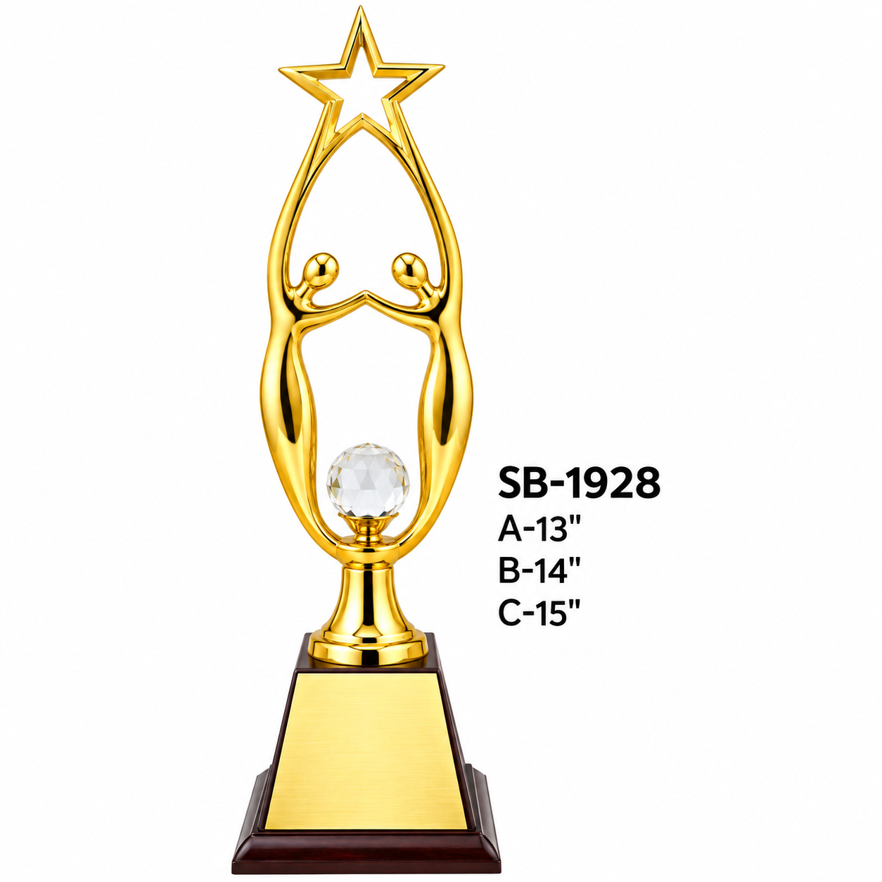 Custom Gold Star Ring Trophy Award with Wooden Base 2