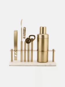 Brass Cocktail Bar Tool Set with Shaker & Stand