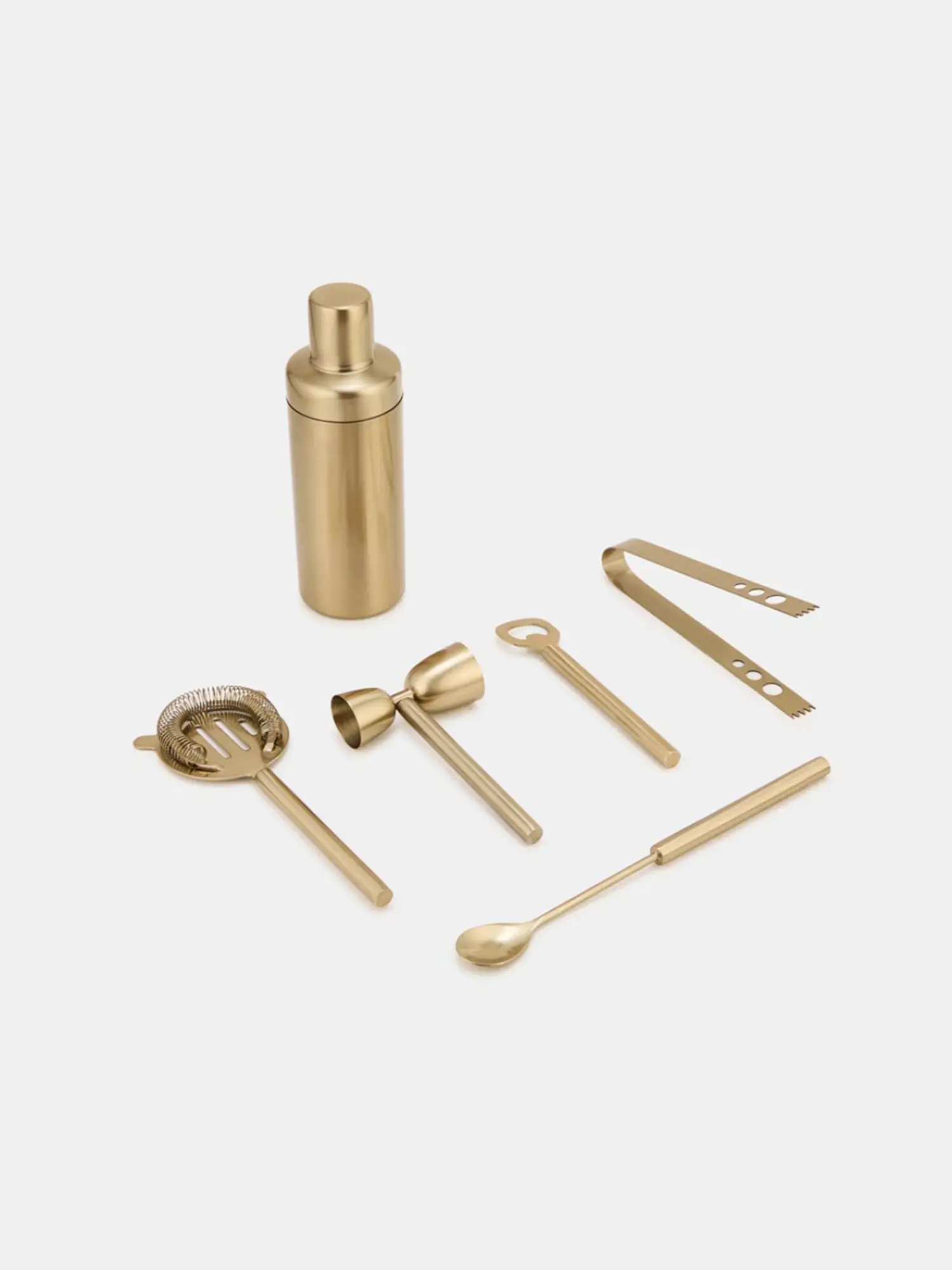 Brass Cocktail Bar Tool Set with Shaker & Stand 3