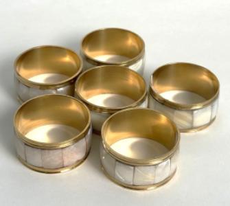 Brass & Mother of Pearl Napkin Rings – Set of 6