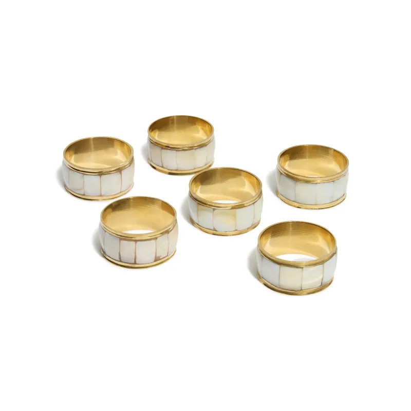 Brass & Mother of Pearl Napkin Rings – Set of 6 3
