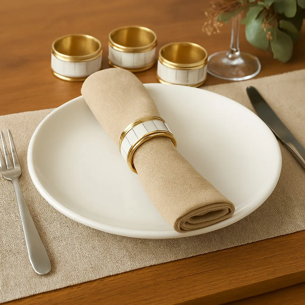 Brass & Mother of Pearl Napkin Rings – Set of 6 5