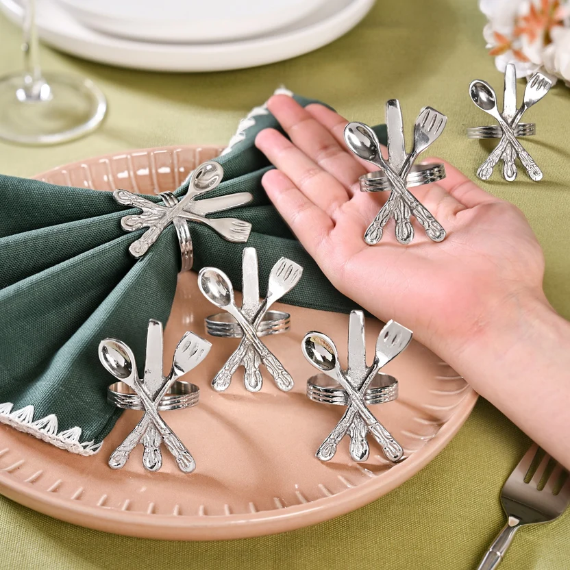 Cutlery Napkin Ring In Pure Brass Set Of 6 Silver 2