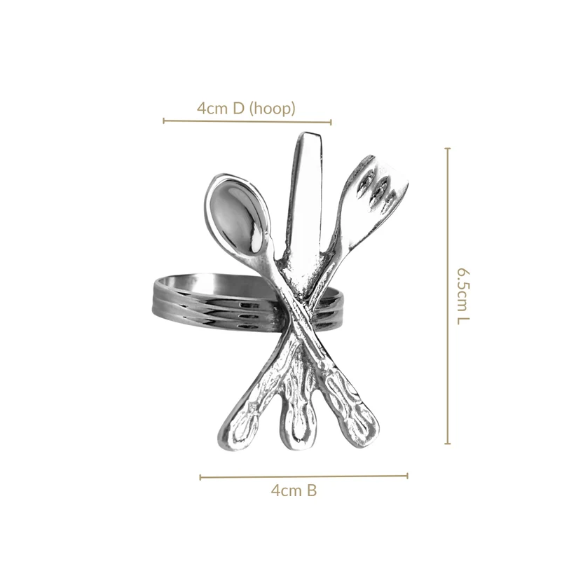 Cutlery Napkin Ring In Pure Brass Set Of 6 Silver 3