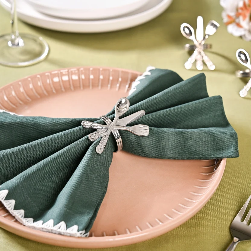 Cutlery Napkin Ring In Pure Brass Set Of 6 Silver 4