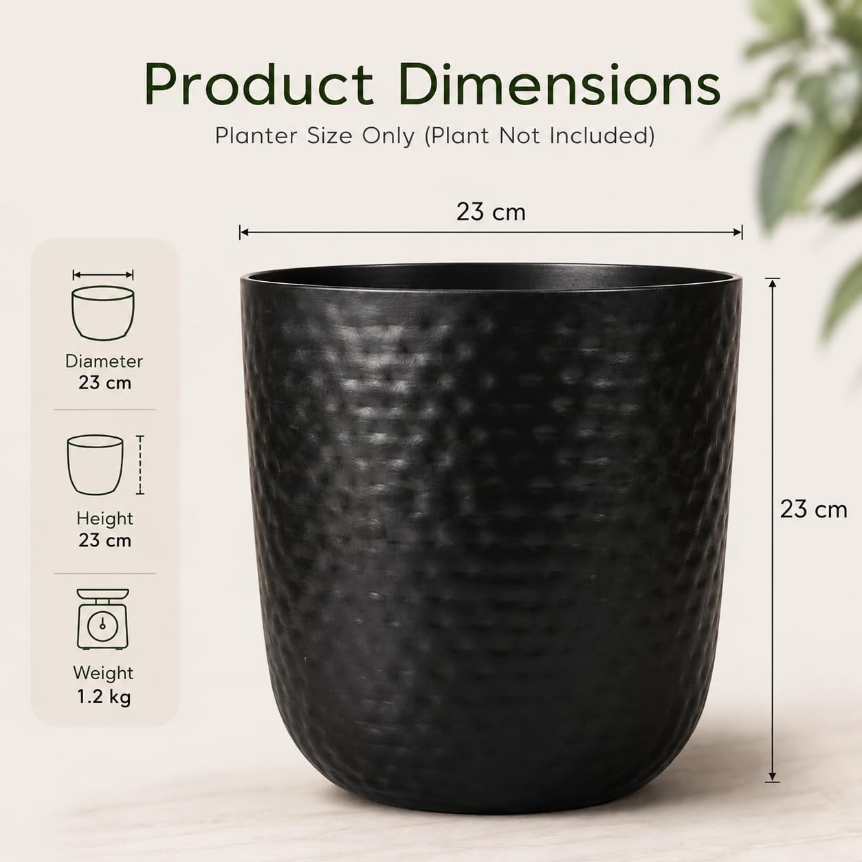 Black Hammered Metal Planter – Round Decorative Planter 3