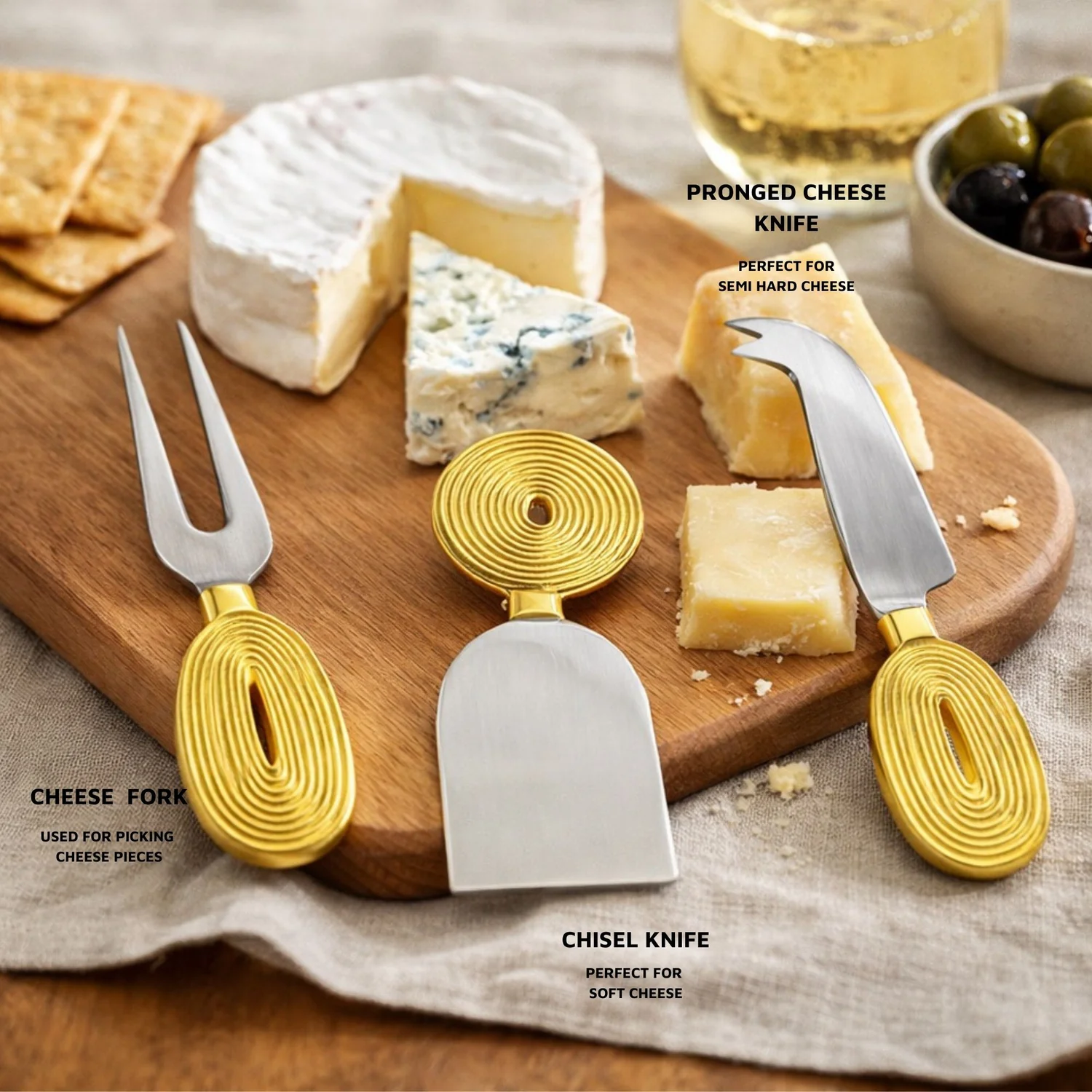 Cheese Knife Set | Stainless Steel Blades | Metal Handles | Luxury Wedding Gift