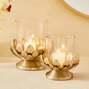 Decorative Gold Lotus Candle Holder Set