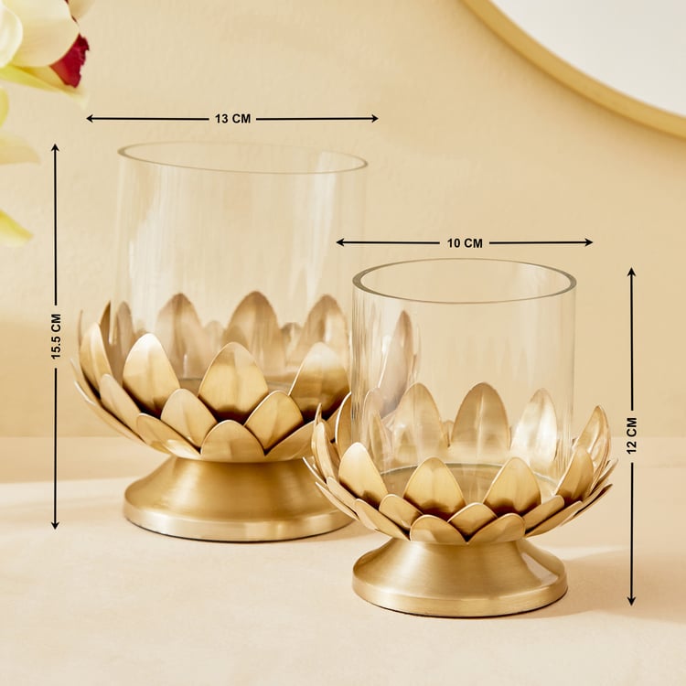 Decorative Gold Lotus Candle Holder Set 2