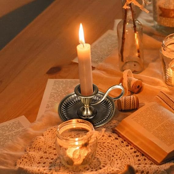 Antique Gold Finish Metal Chamberstick Candle Holder with Handle 2