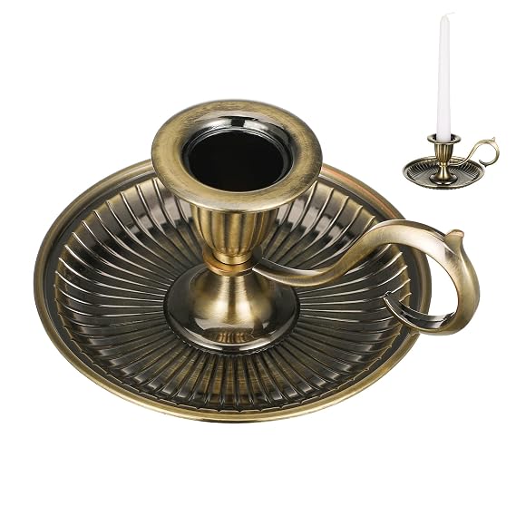 Antique Gold Finish Metal Chamberstick Candle Holder with Handle 5